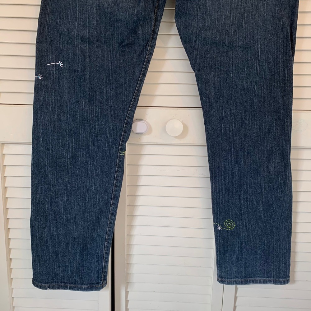 Garnet Hill Jeans Blue Denim Embroidered Dandelion Flower Women 14 Boho Festival - Picture 16 of 16